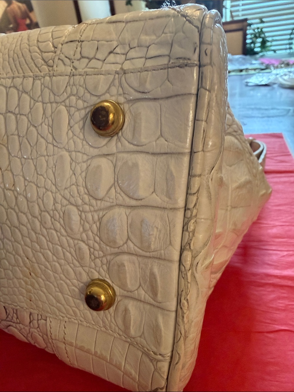 Brahmin Croc-Embossed Satchel White - Picture 11 of 12